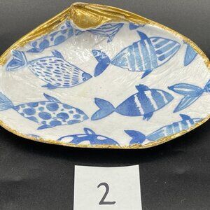 Decoupage Shell Decoupage Trinket Dish SCHOOL OF FISH Beach House Coastal